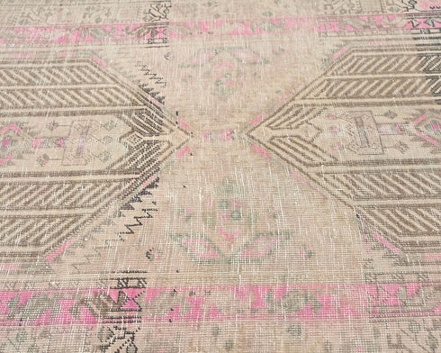 11 Ft Vintage Brown Persian Style Hand Knotted Distressed Low Pile Wool Runner Rug